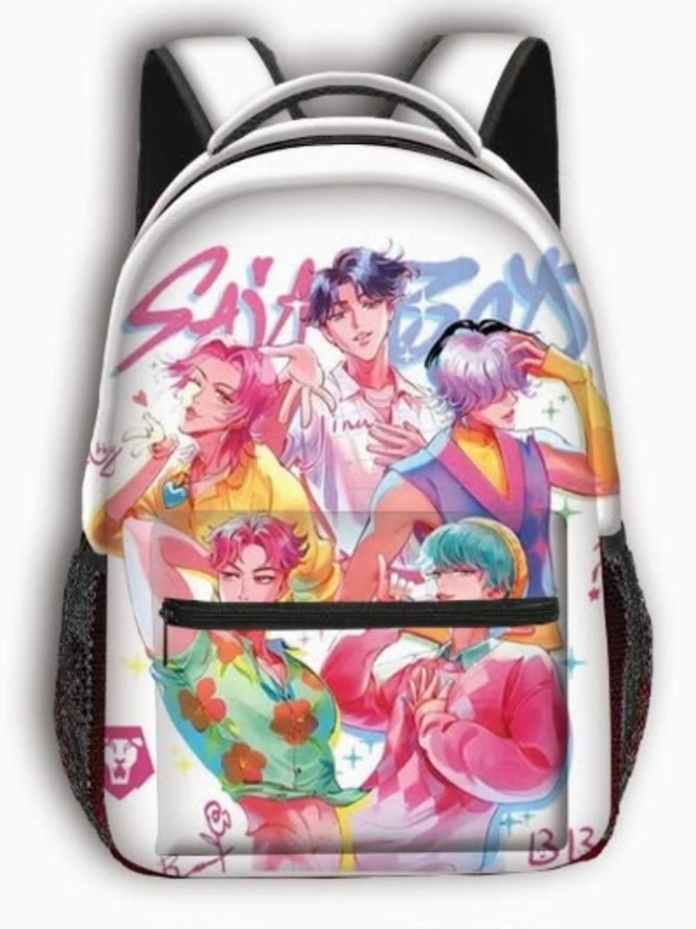 Anime Print White Backpack for Men - Colorful Character Design